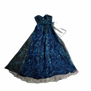 Rene Ruiz Collection Strapless Sweetheart Printed Organza A-Line Gown Green Sz 6